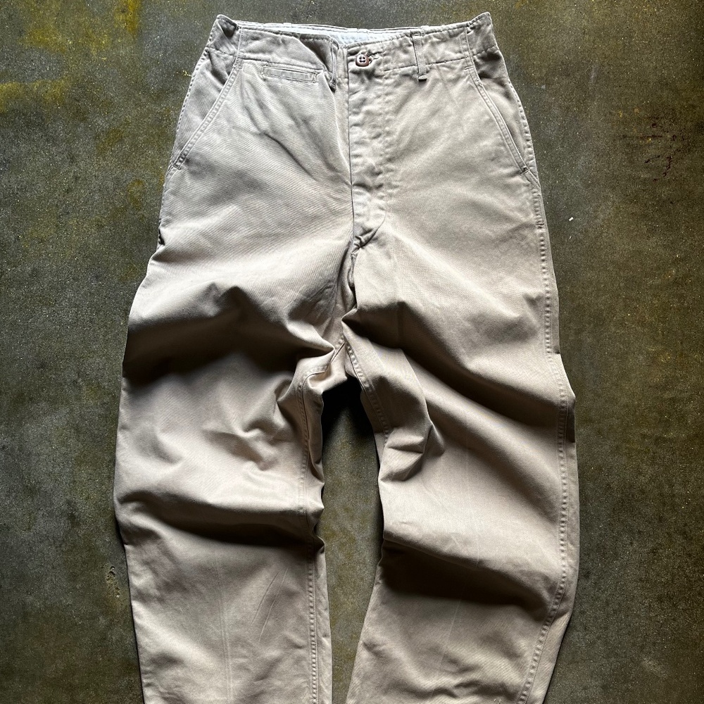 Vintage 1940s Military Trousers Button Fly Cotton Twill Khaki 30x31 Actual 28x30